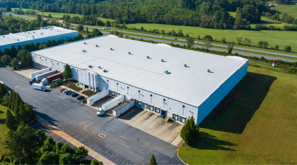 Aerial view of a large 3PL warehouse in the Greater Charlotte NC region.