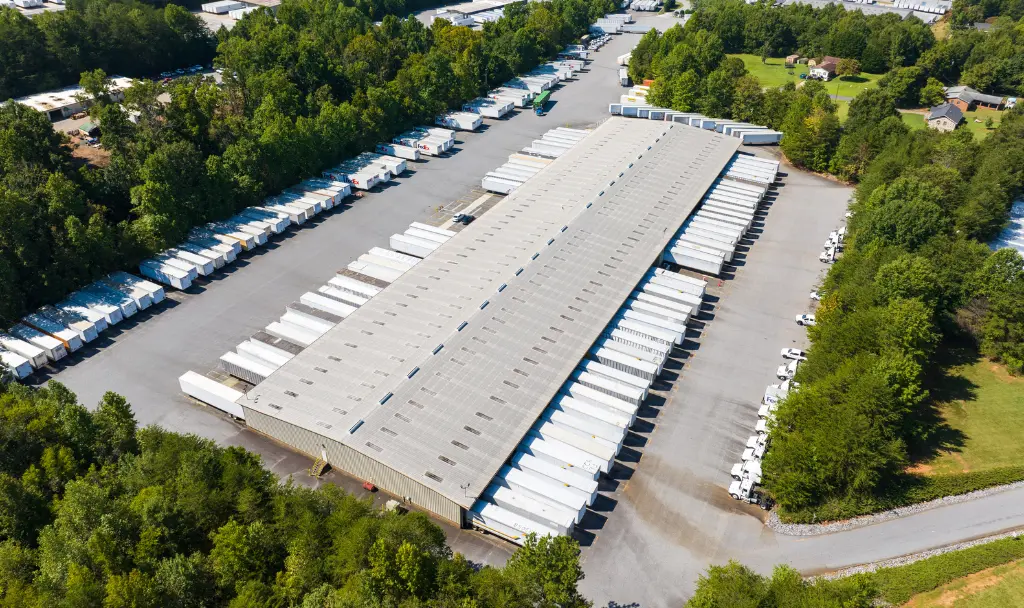 Aerial view of Cargo Integrated Logistics 3PL warehouse near Charlotte North Carolina with dock doors and trailer yard